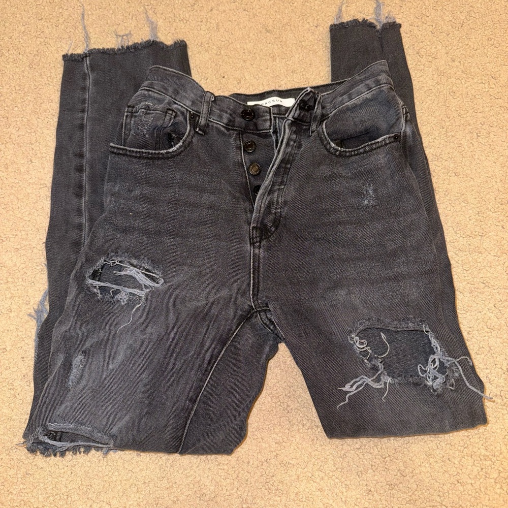 High Rise Straight Black Jeans
